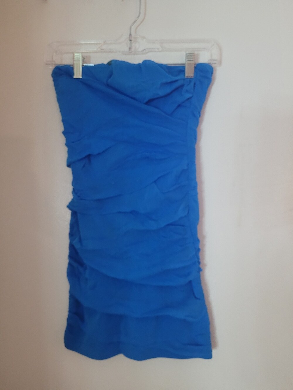Strapless Ruched Bodycon Dress in Bright Blue